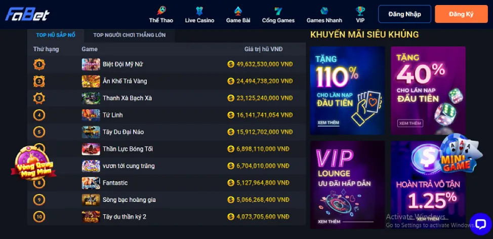 Các chương trình khuyến mãi săn cá u888bet nhà cái